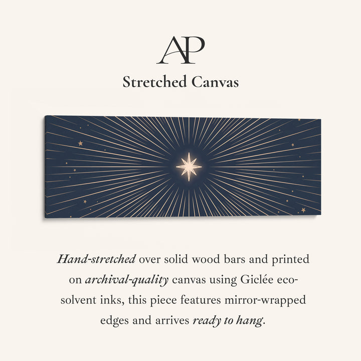 Mystical Celestial North Star Long Narrow Wall Art Above Bed stretched canvas, full artwork view