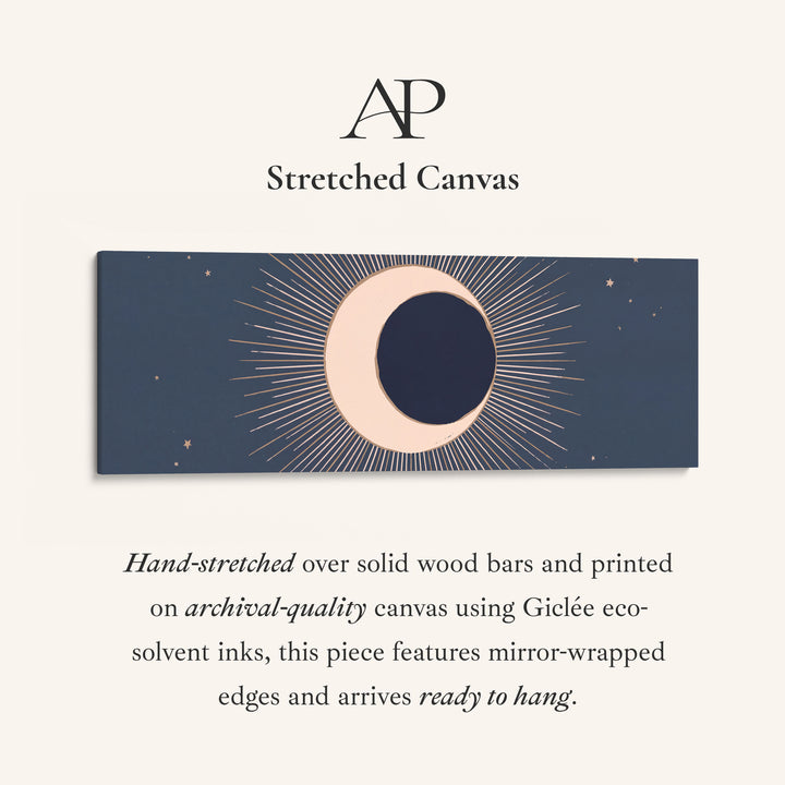 Navy Crescent Eclipse Long Wall Art Large Canvas Above Bed stretched canvas, full artwork view