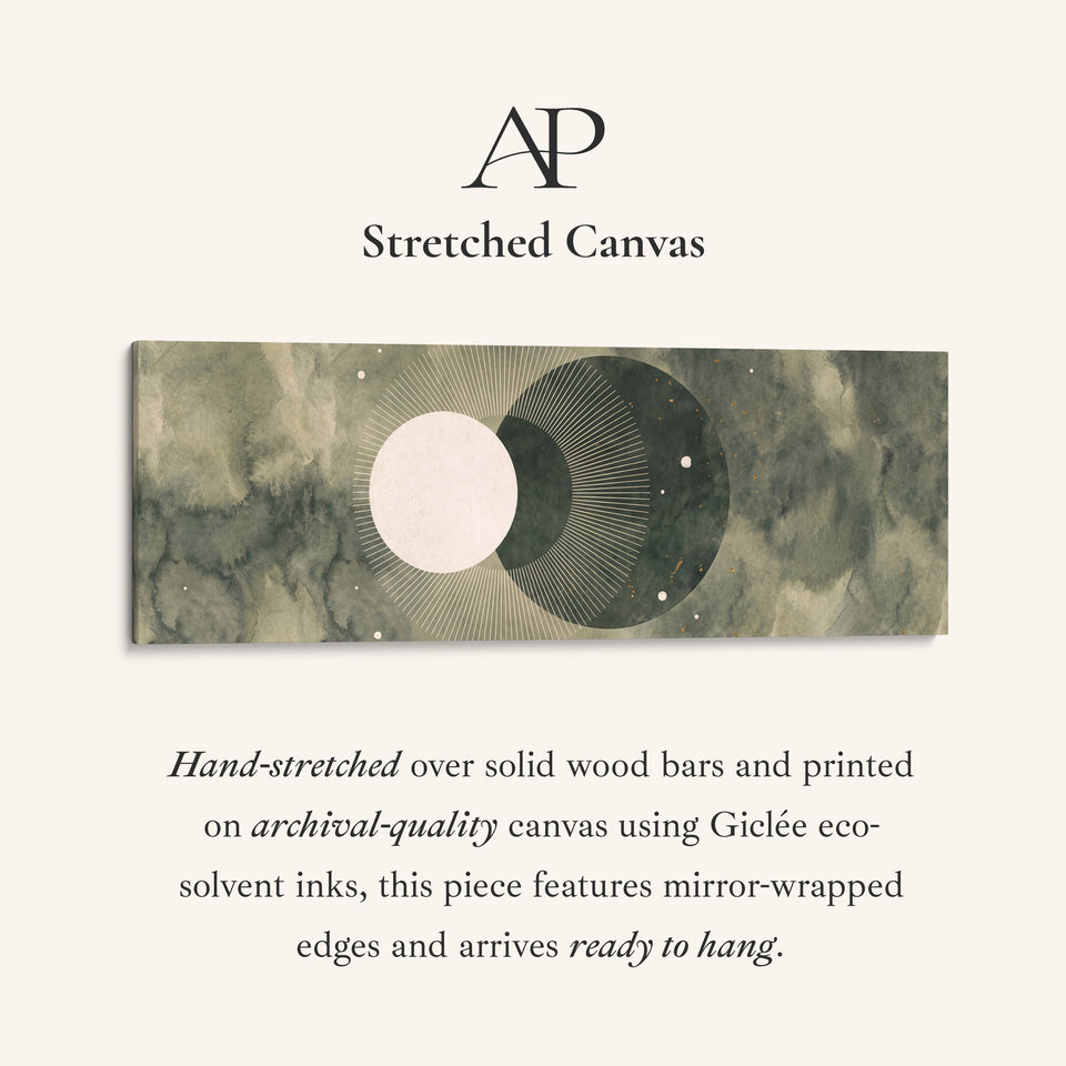 Dreamy Watercolor Moon Phases Panoramic Wall Art for Bedroom stretched canvas, full artwork view