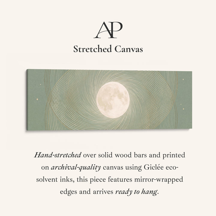 Above Couch Wall Art Panoramic Sage Full Moon Celestial Canvas stretched canvas, full artwork view