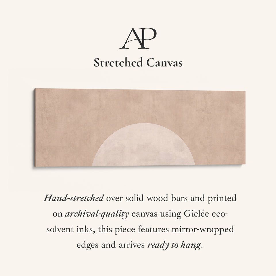 Panoramic Wall Art Blush Rising Moon Minimalist for Bedroom stretched canvas, full artwork view