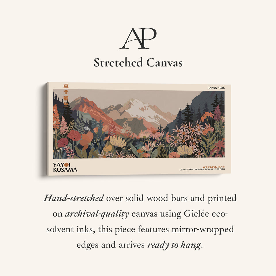 Yayoi Kusama Wide Canvas Mountain Meadow With Flowers Panoramic Canvas Print For Office