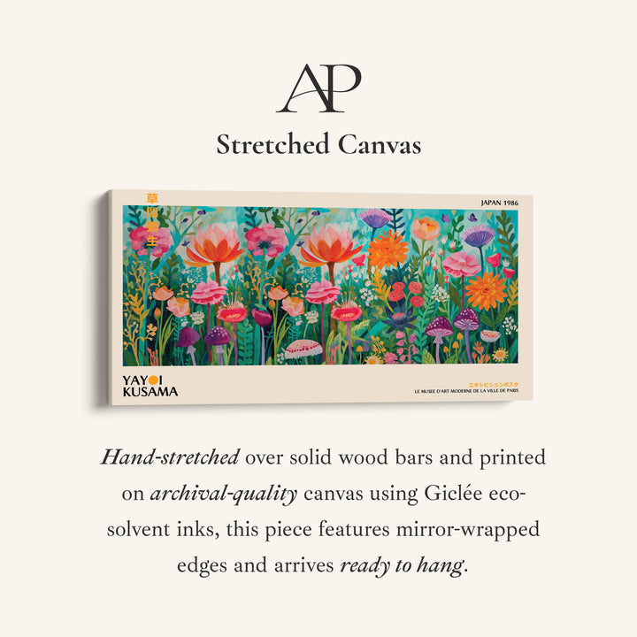 Yayoi Kusama Panoramic Wall Art Floral Garden With Mushrooms Statement Wall Decor For Kitchen