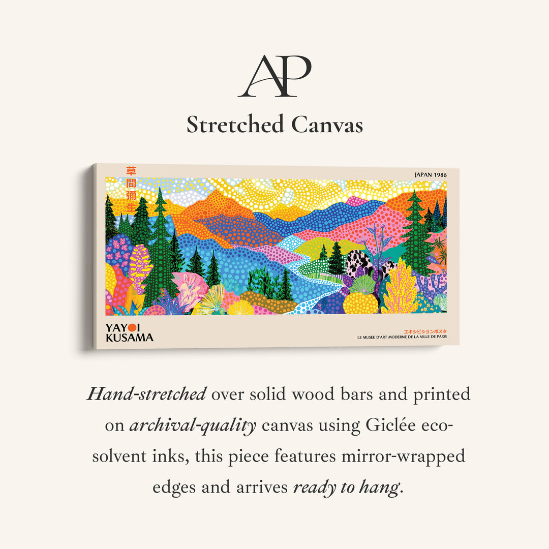 Yayoi Kusama Horizontal Wall Art Colourful Dotted Mountain Landscape Panoramic Canvas Print For Living Room