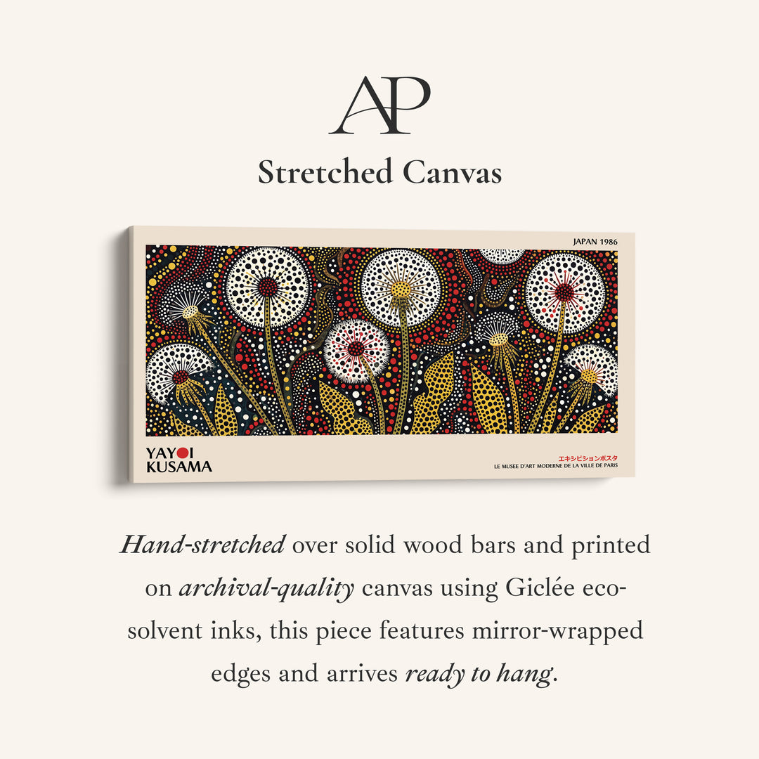 Yayoi Kusama Wide Wall Art Dotted Dandelion Flowers Statement Wall Decor For Bedroom