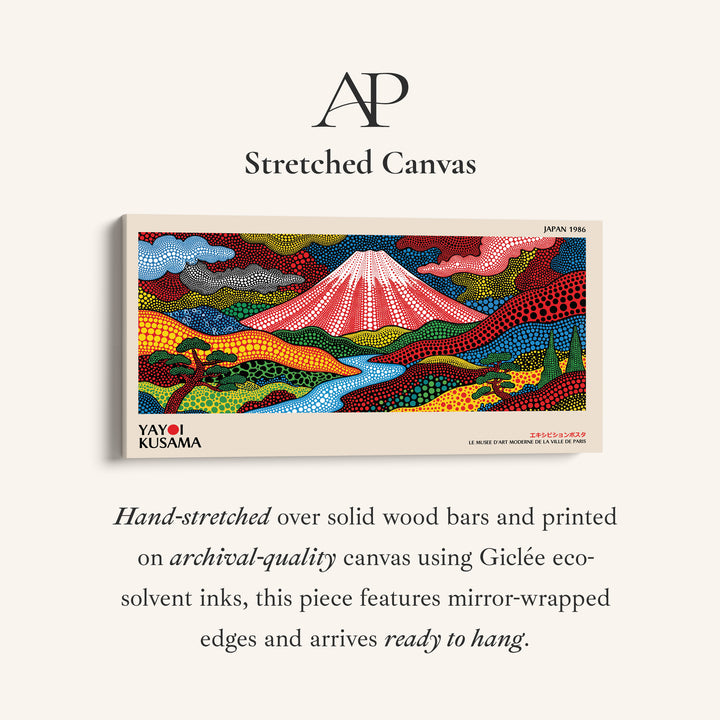 Yayoi Kusama Wide Canvas Mount Fuji Dotted Landscape Horizontal Canvas Print For Office