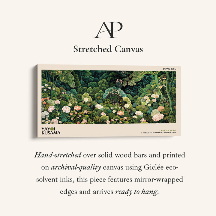 Yayoi Kusama Panoramic Wall Art Dense Green Floral Garden Framed Canvas Print For Living Room