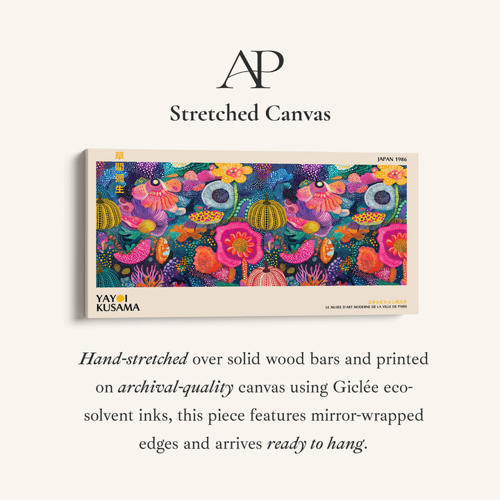Yayoi Kusama Wide Framed Canvas Vibrant Dotted Floral Collage Extra Wide Canvas For Kitchen