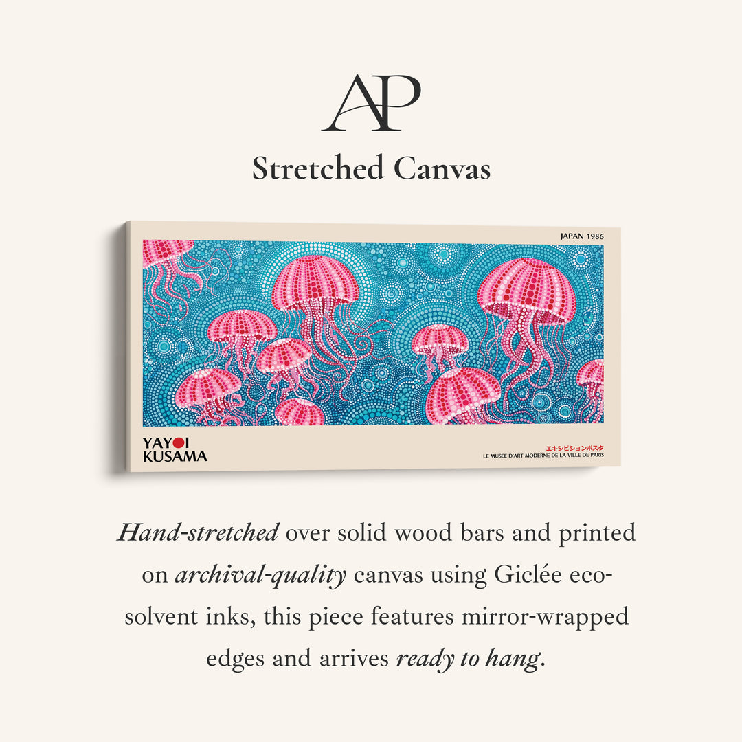 Yayoi Kusama Long Wall Art Pink Jellyfish Pattern Horizontal Canvas Print For Bedroom