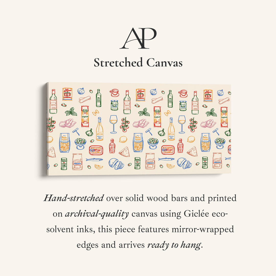 Long Wall Art Italian Food Pattern Horizontal Canvas Print For Kitchen