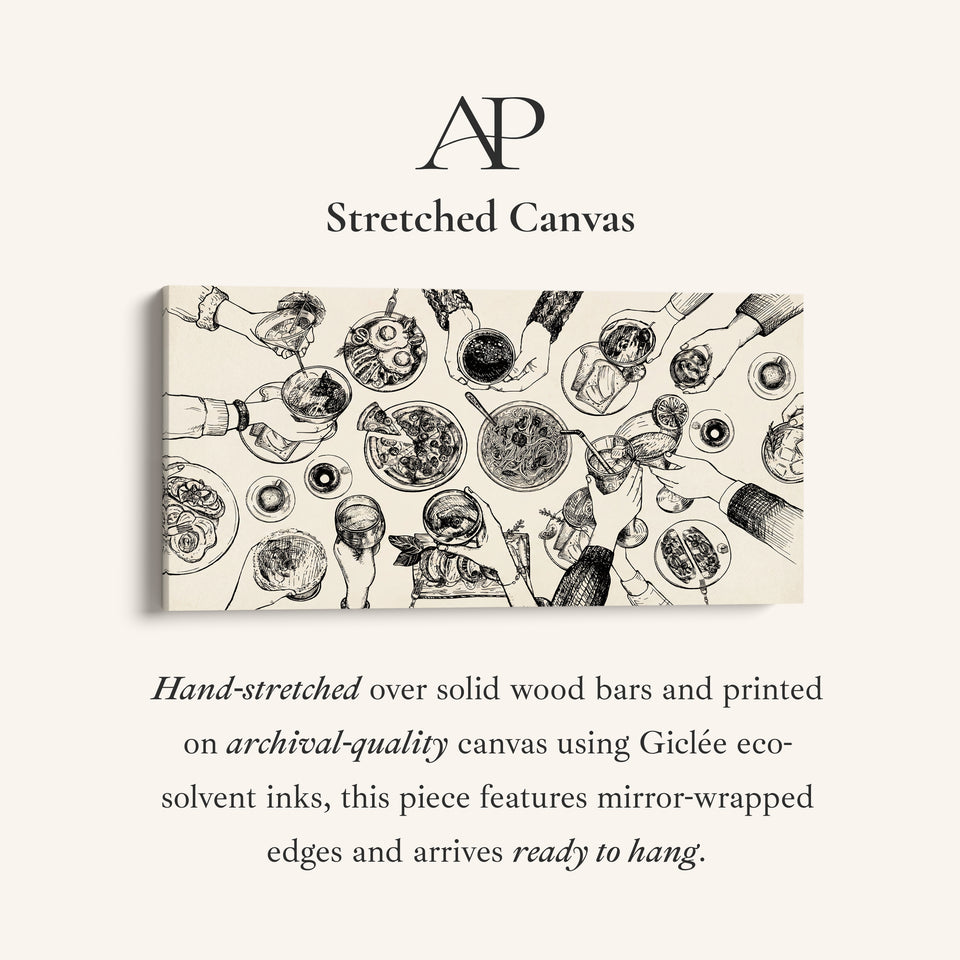 Wide Wall Art Overhead Dinner Table Scene Statement Wall Decor For Dining Room