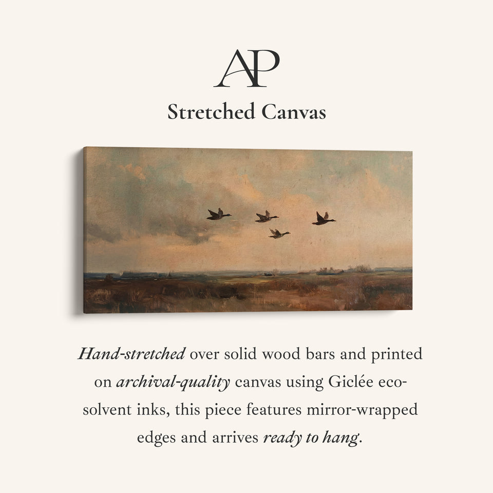 Wide Canvas Flying Ducks Landscape Panoramic Canvas Print For Hallway