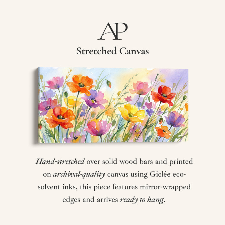 Wide Wall Art Wildflower Meadow Horizontal Canvas Print For Bedroom