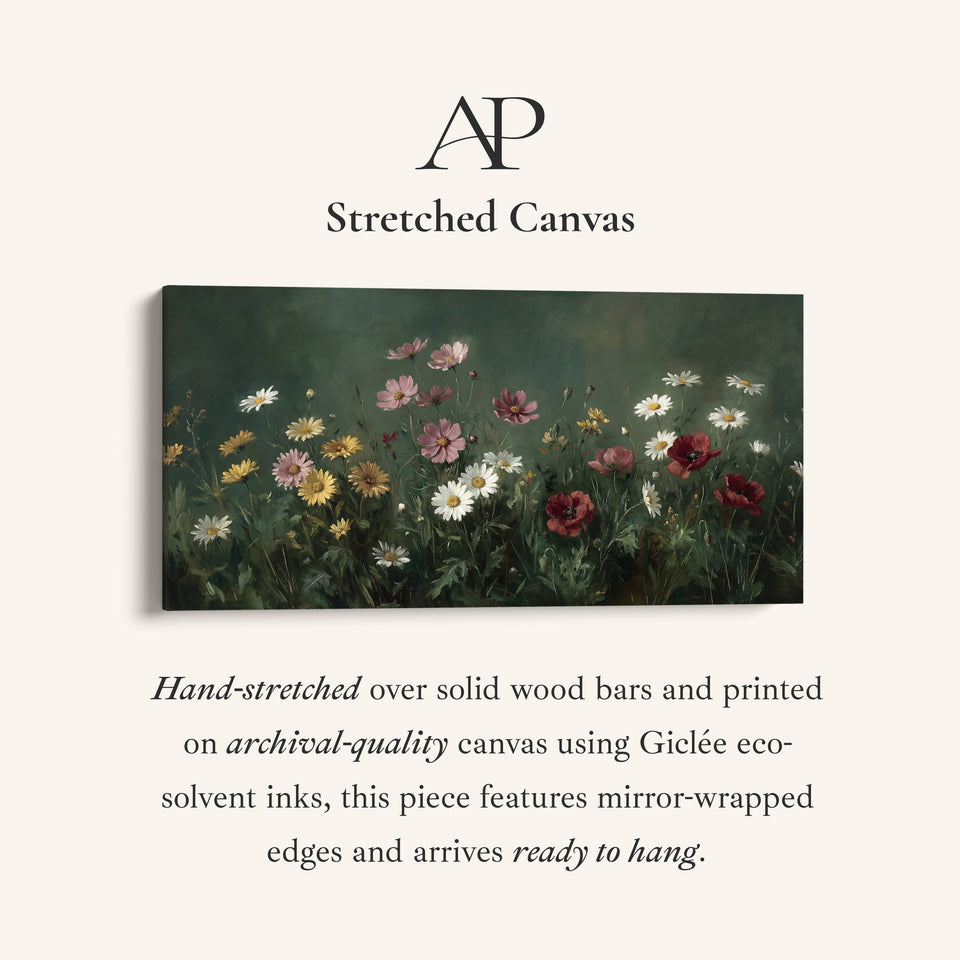 Horizontal Wall Art Mixed Meadow Flowers Horizontal Canvas Print For Living Room