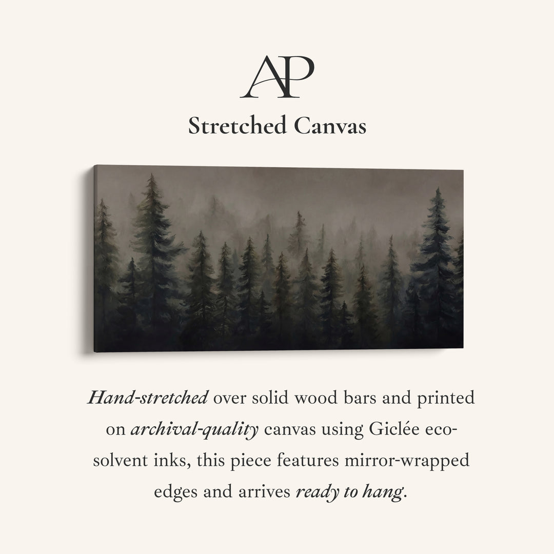 Large Wall Art Misty Pine Forest Panoramic Canvas Print For Office