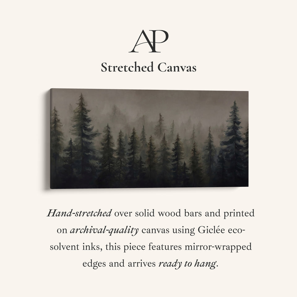 Large Wall Art Misty Pine Forest Panoramic Canvas Print For Office
