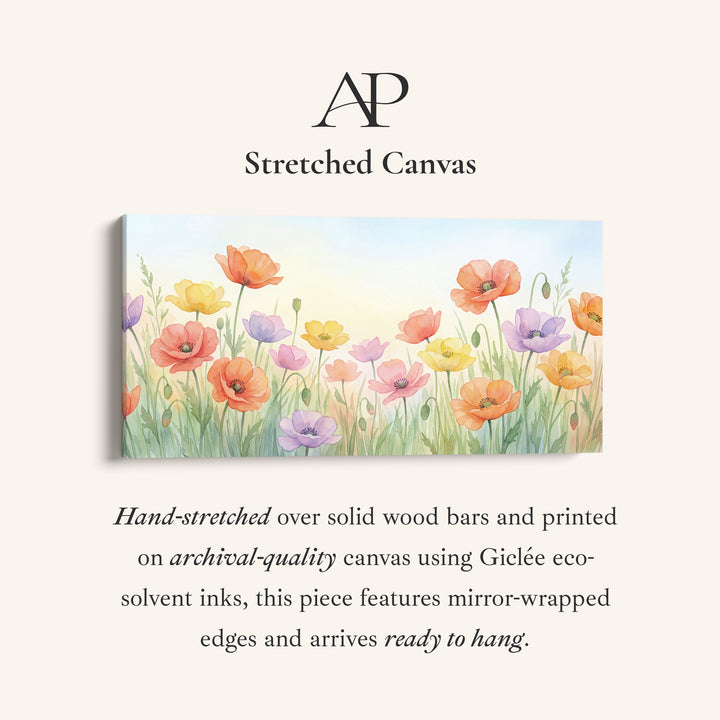 Panoramic Wall Art Pastel Poppy Flowers Statement Wall Decor For Kitchen