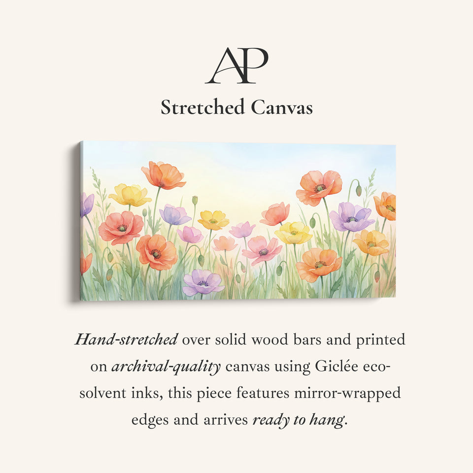 Panoramic Wall Art Pastel Poppy Flowers Statement Wall Decor For Kitchen