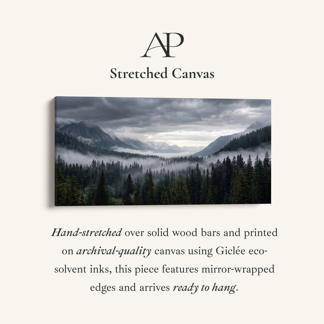 Large Wall Art Mountain Forest With Fog Extra Wide Canvas For Living Room