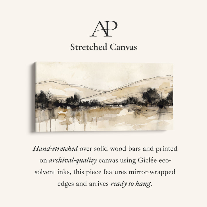 Minimal Ink Landscape Long Wall Art Panoramic Canvas Print Living Room