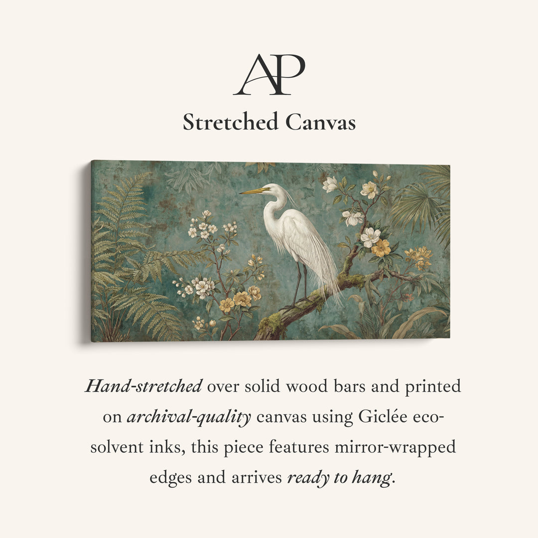 White Heron Horizontal Wall Art Framed Canvas Print For Bedroom