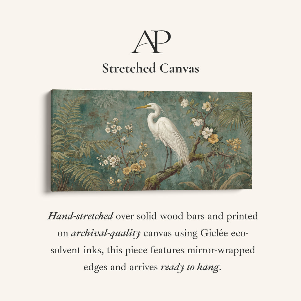 White Heron Horizontal Wall Art Framed Canvas Print For Bedroom