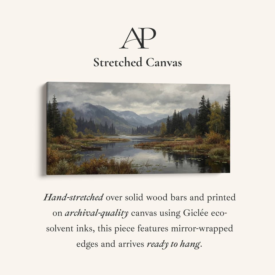 Mountain Lake Above Bed Wall Art Panoramic Canvas Print For Living Room