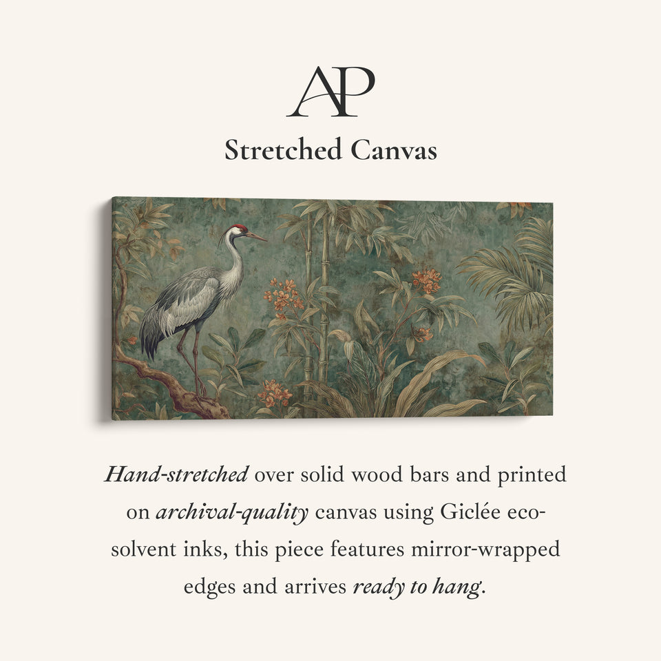 Crane With Bamboo Bedroom Wall Art Extra Wide Canvas For Office