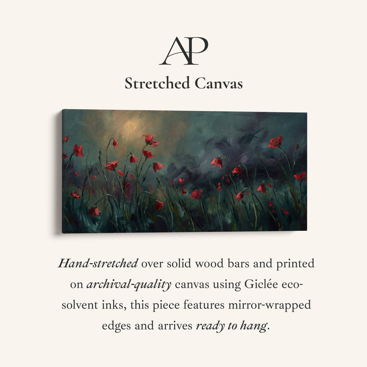 Red Poppies Panoramic Wall Art Horizontal Canvas Print For Bedroom