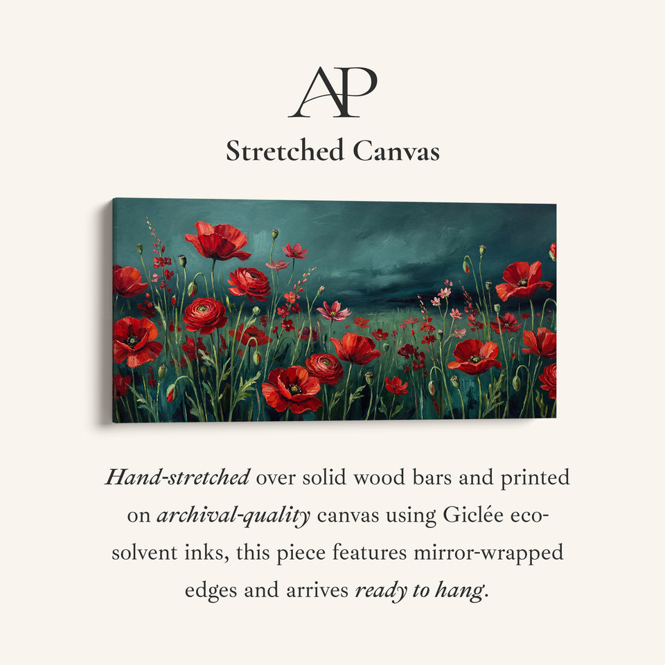 Blooming Poppy Field Wide Framed Canvas Statement Wall Decor For Living Room