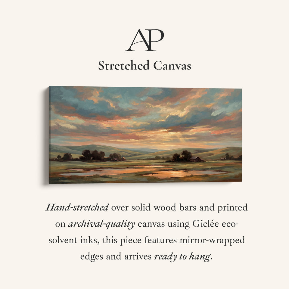 Sunset Countryside Landscape Above Soft Wall Art Panoramic Canvas Print For Living Room
