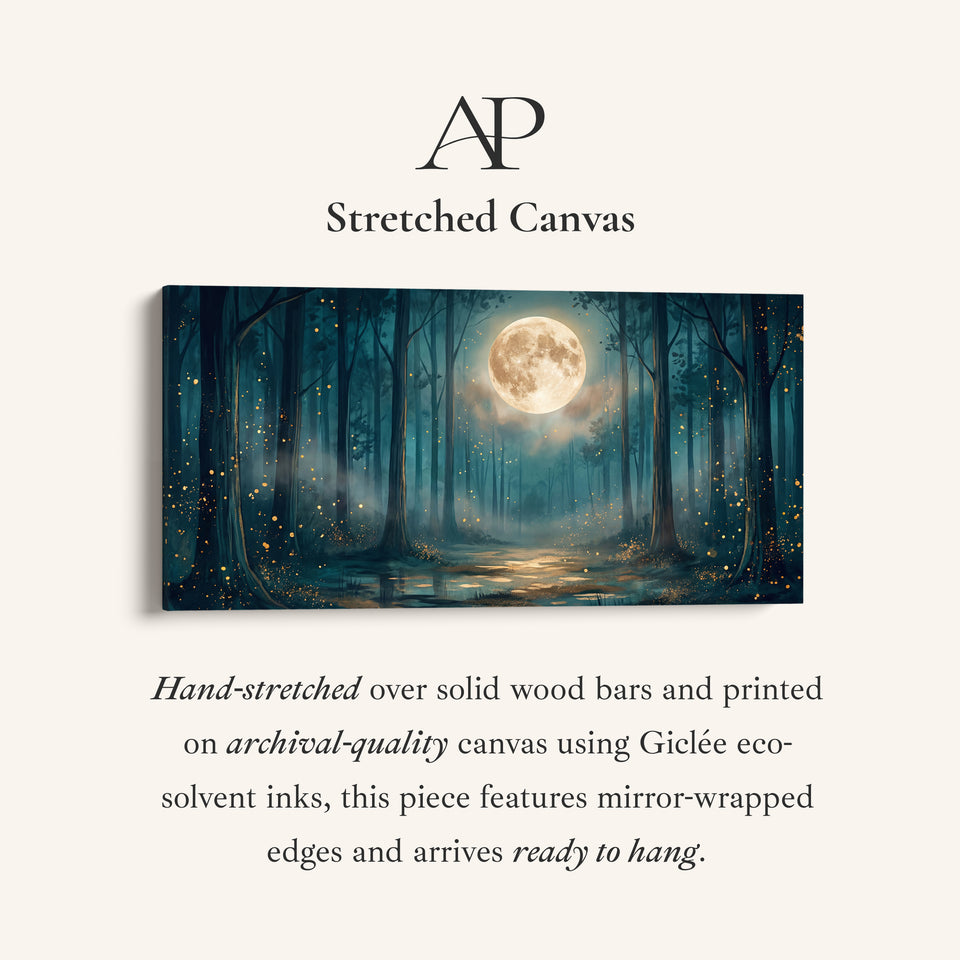 Moonlit Forest Panoramic Wall Art Horizontal Canvas Print For Bedroom