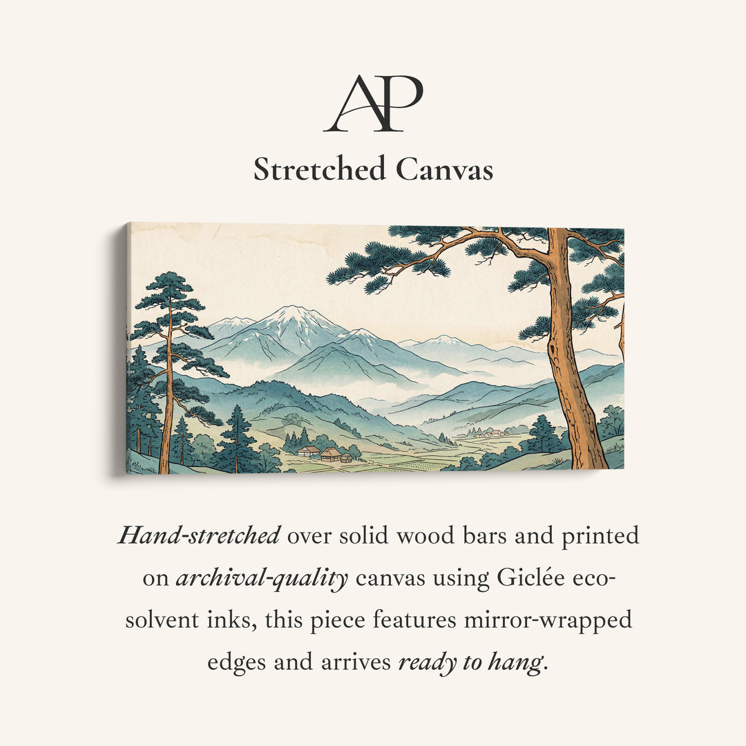 Japanese Mountain Landscape Wide Framed Canvas For Office
