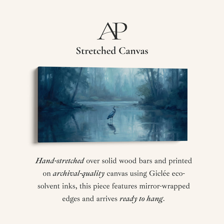 Misty Lake Heron Above Bed Wall Art Statement Wall Decor For Bedroom