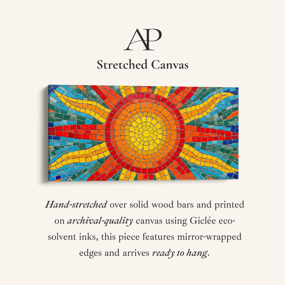 Wide Canvas Mosaic Sun Pattern Panoramic Canvas Print Living Room