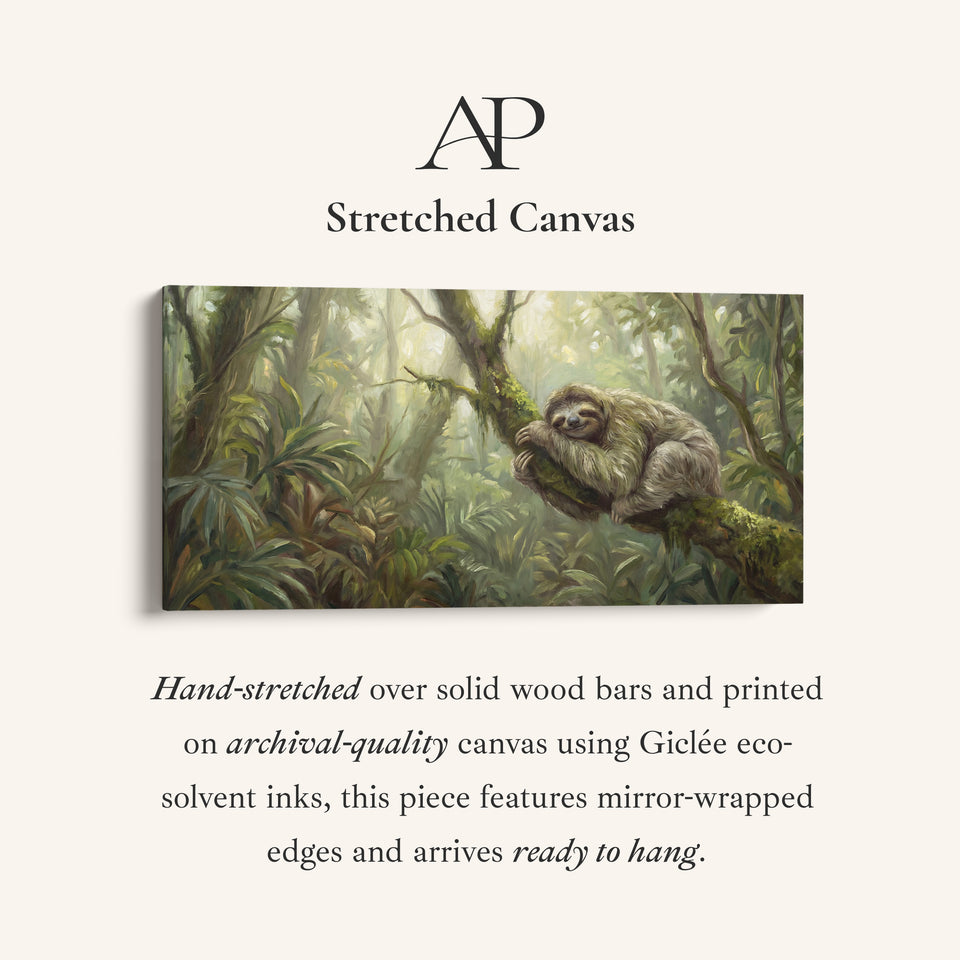 Horizontal Wall Art Sloth On Tree Branch Panoramic Canvas Print Bedroom