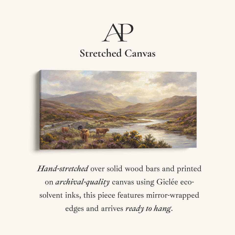 Highland Cows above soft wall art Extra Wide Canvas Office