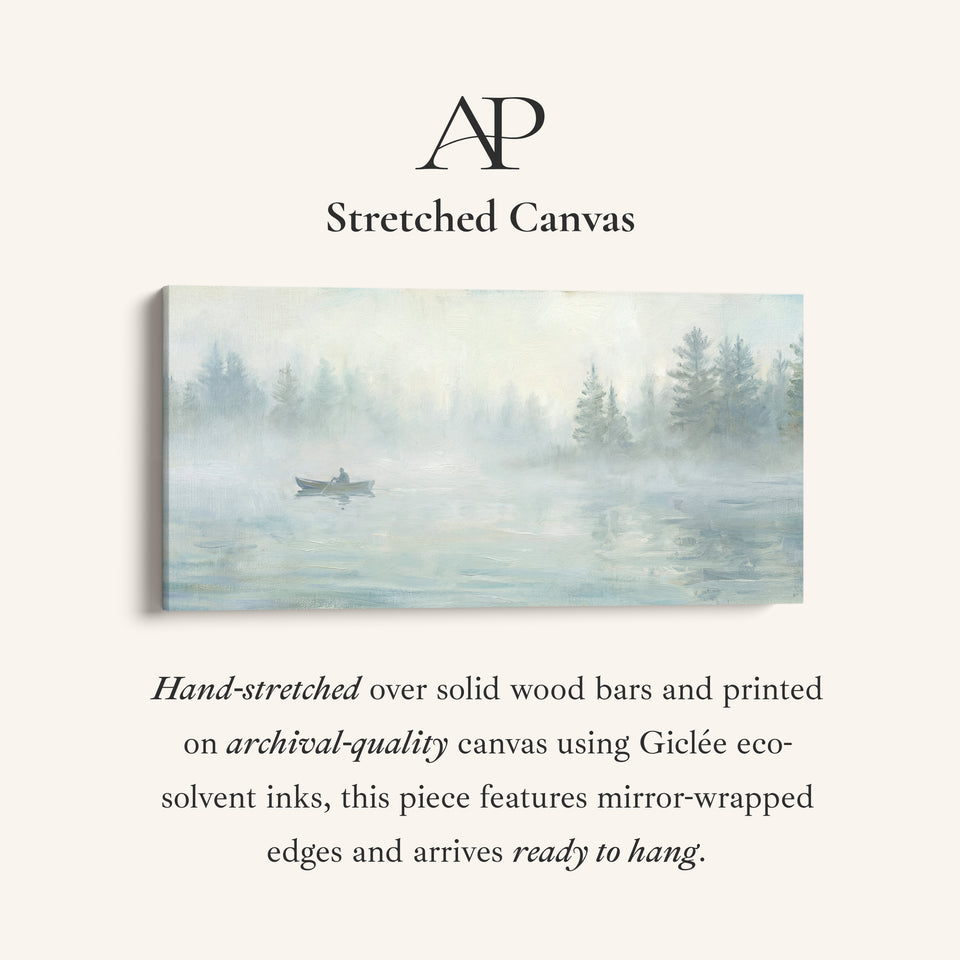 Misty Lake Boat large wall art Horizontal Canvas Print Office