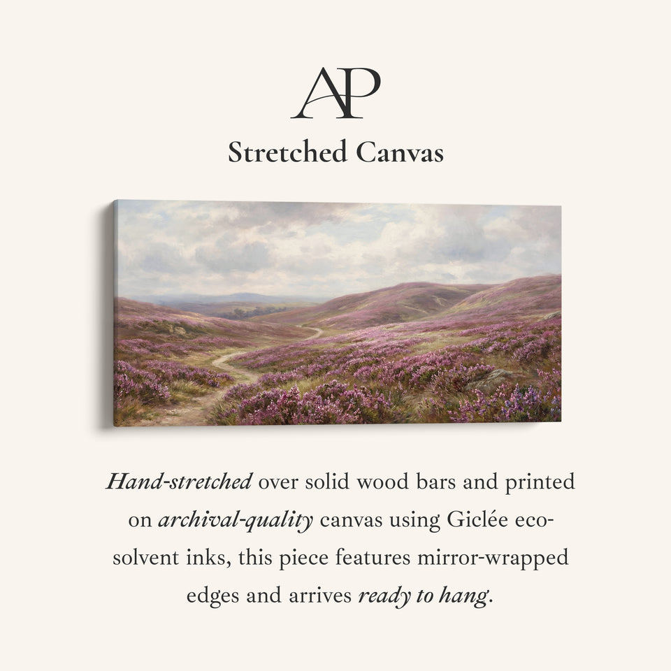Heather Moorland wide framed canvas Panoramic Canvas Print Bedroom