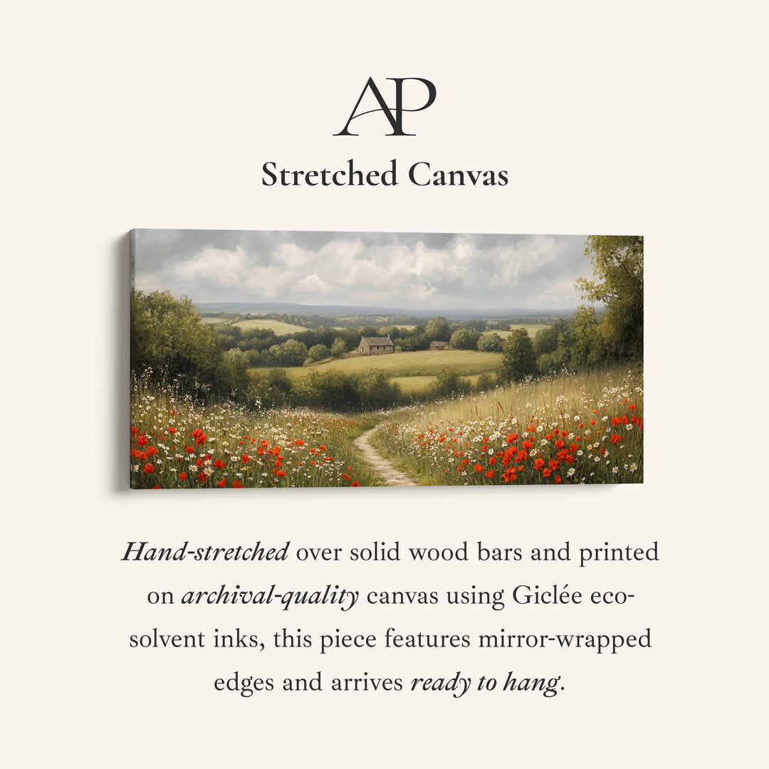 Wildflower Meadow Path Above Soft Wall Art Panoramic Canvas Print For Hallway