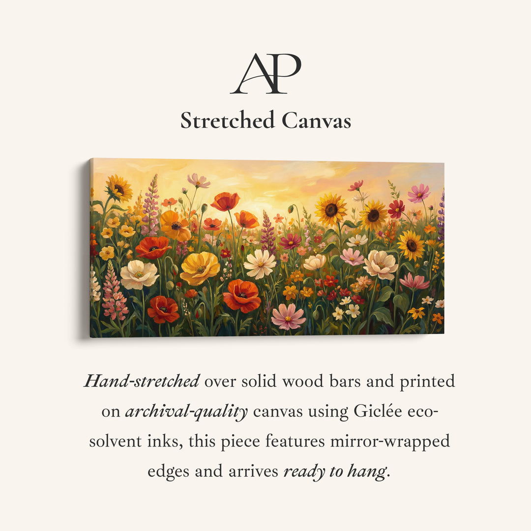 Colourful Wildflower Field Bedroom Wall Art Extra Wide Canvas For Bedroom