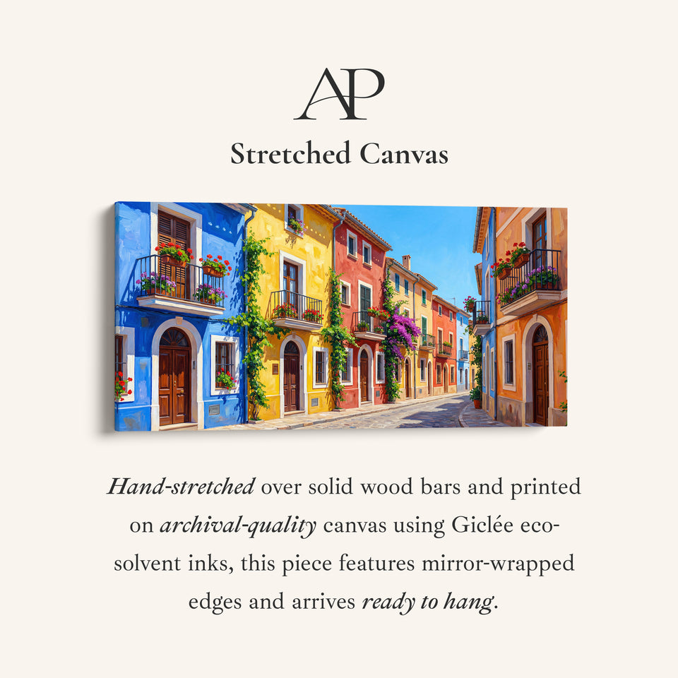 Colourful Village Street Wide Canvas Statement Wall Decor For Living Room