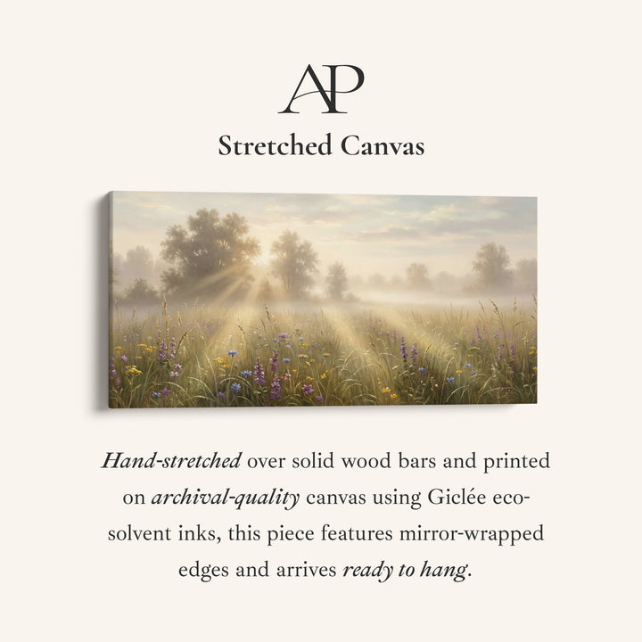 Misty Meadow Rays Long Wall Art Horizontal Canvas Print For Living Room