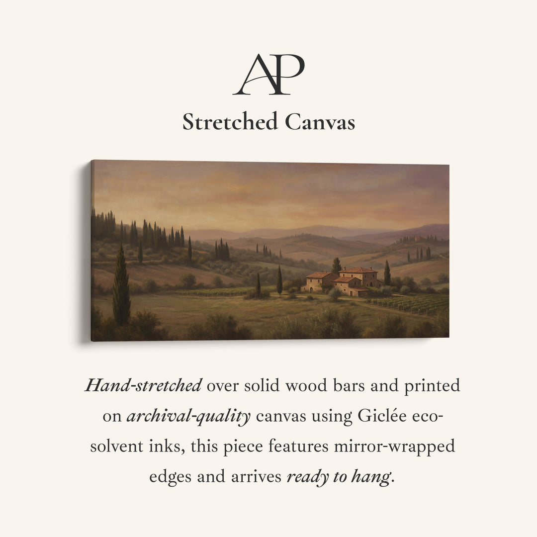 Tuscan Countryside Villa Above Soft Wall Art Panoramic Canvas Print For Living Room