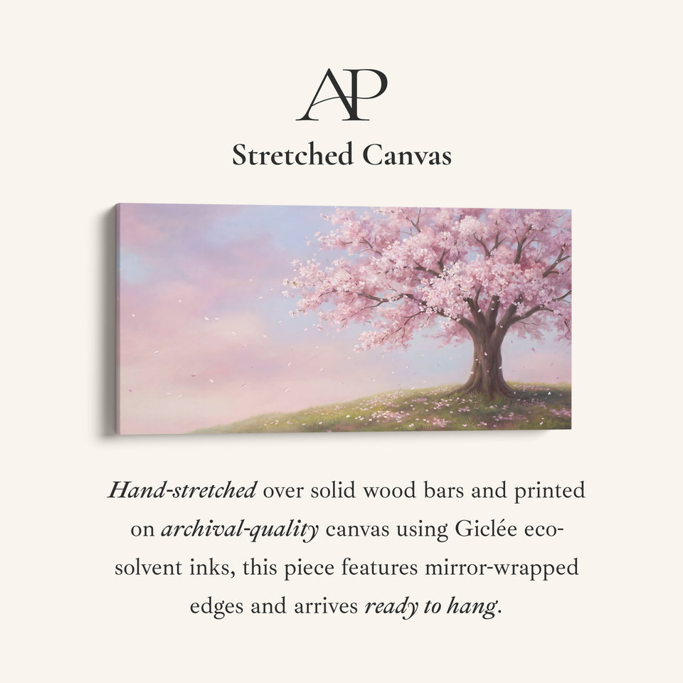 Cherry Blossom Tree Panoramic Wall Art Horizontal Canvas Print For Bedroom