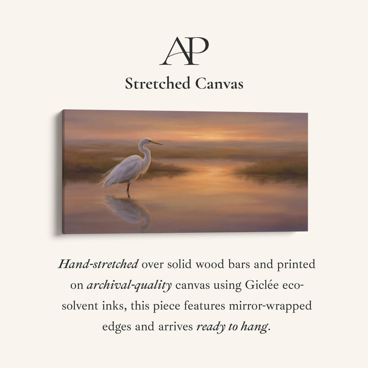 White Heron Long Wall Art Panoramic Canvas Print For Kitchen