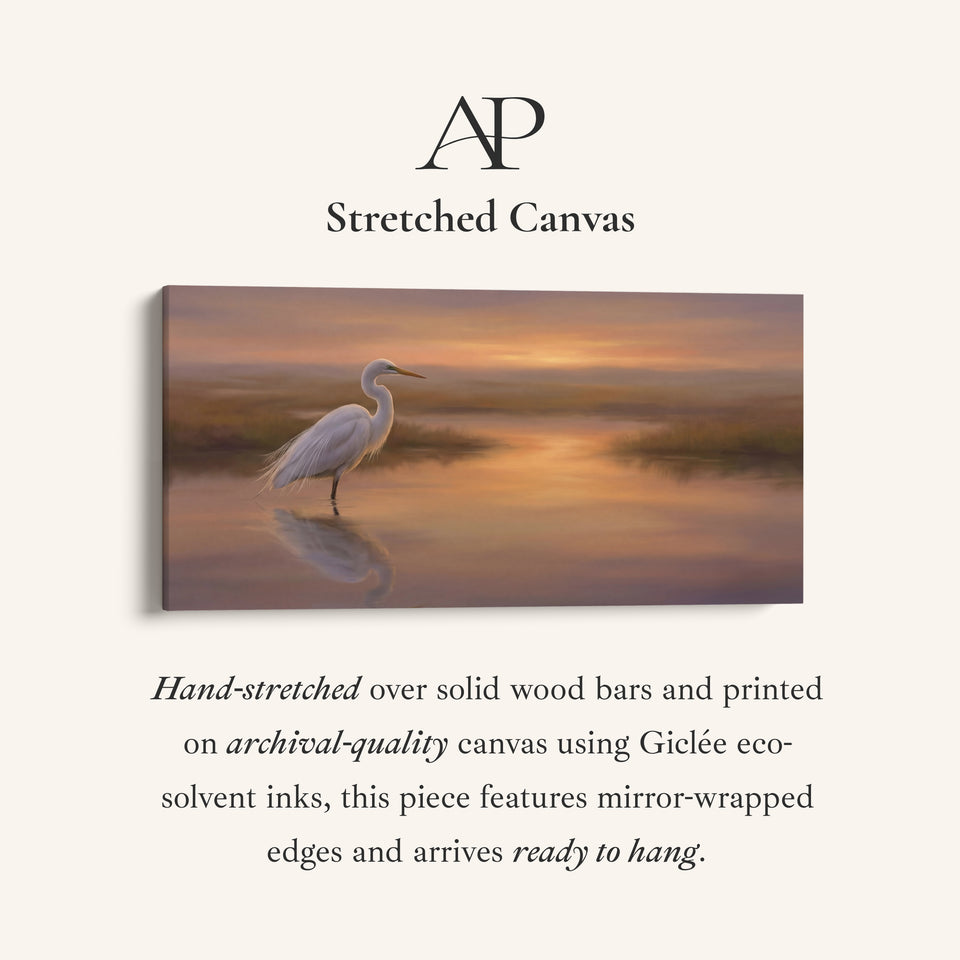 White Heron Long Wall Art Panoramic Canvas Print For Kitchen