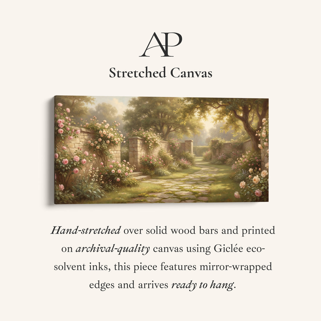 Rose Garden Path panoramic wall art Horizontal Canvas Print For Bedroom