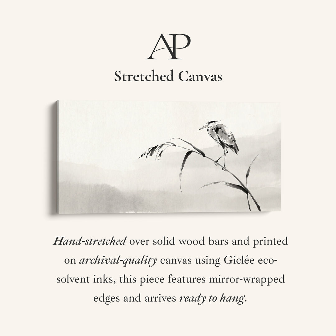 Ink Heron Horizontal Wall Art Framed Canvas Print For Bedroom