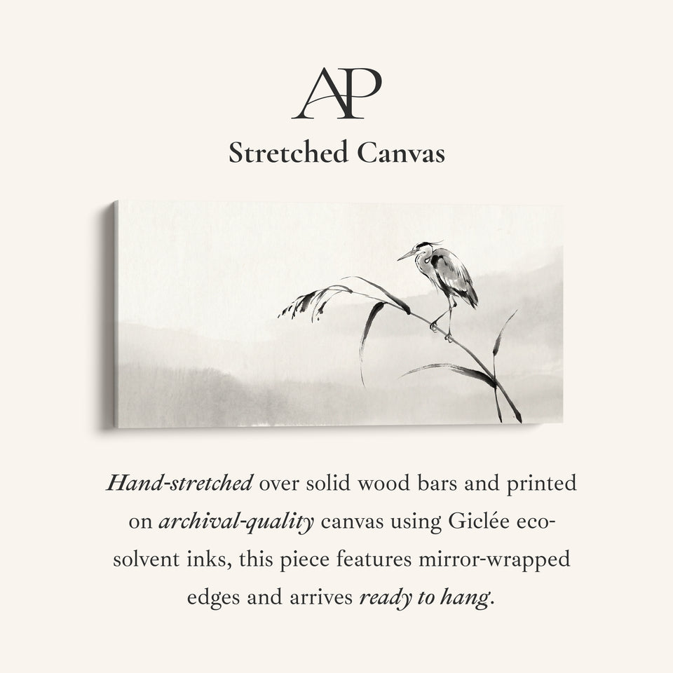 Ink Heron Horizontal Wall Art Framed Canvas Print For Bedroom